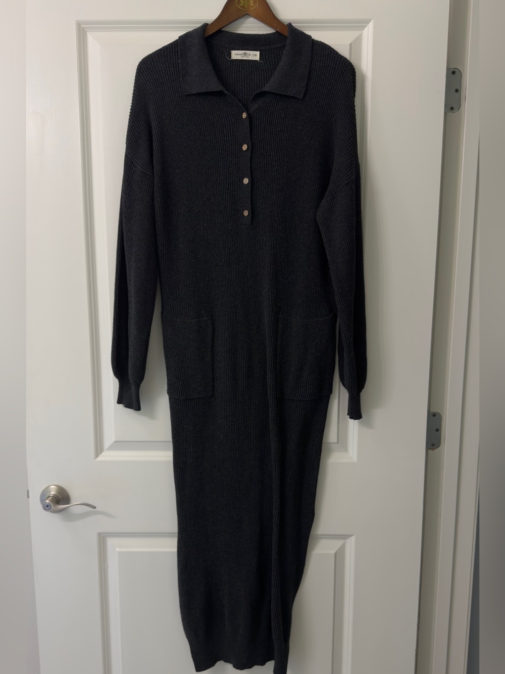 NATURAL LIFE Black Ribbed Polo Maxi Dress